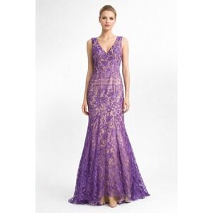 Envious Couture‎ Prom Karishma Creations Purple Lace Gown Open Back  SZ 00